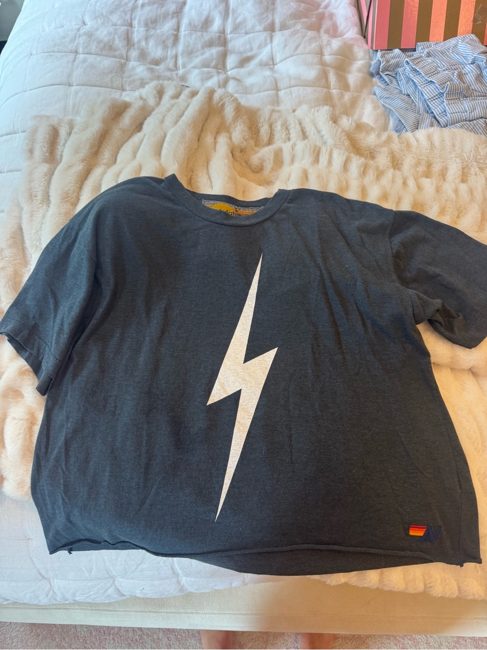 Aviator Nation Black Tee with White Lightning Graphic